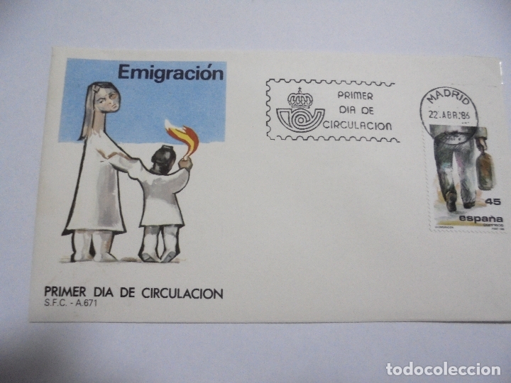 Sellos: SOBRE PRIMER DIA. EMIGRACION. 1986 - Foto 1