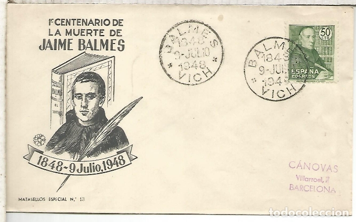 Sellos: VICH BARCELONA 1948 CC MAT JAIME BALMES - Foto 1