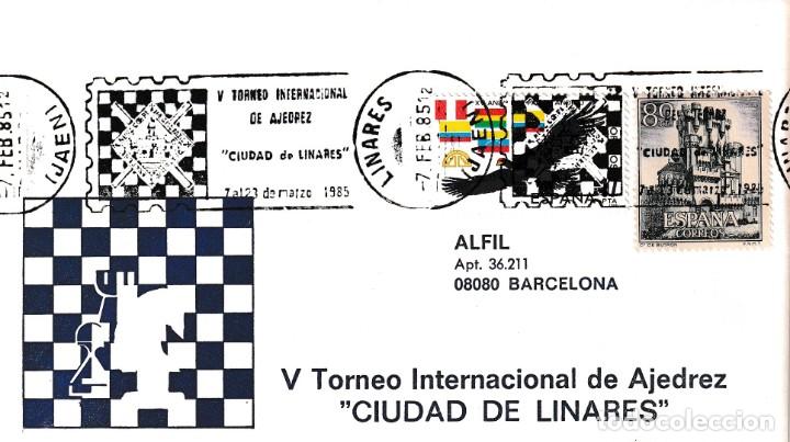 Selos: AJEDREZ V TORNEO INTERNACIONAL CIUDAD DE LINARES (JAEN) 1985. MATASELLOS DE RODILLO SOBRE ALFIL RARO