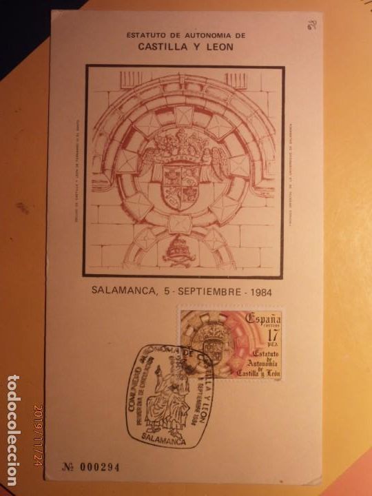 Stamps: ESTATUTO DE AUTONOMIA CASTILLA Y LEON - SALAMANCA 1984 - N&ordm; 294.