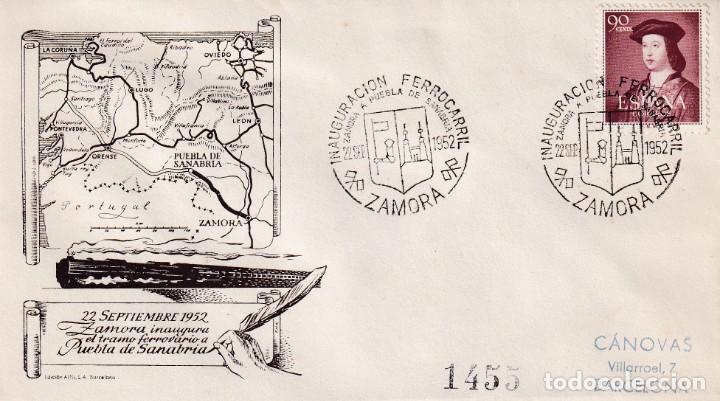 Timbres: TRENES INAUGURACION FERROCARRIL ZAMORA-PUEBLA DE SANABRIA 1952 RARO MATASELLOS SOBRE CIRCULADO ALFIL