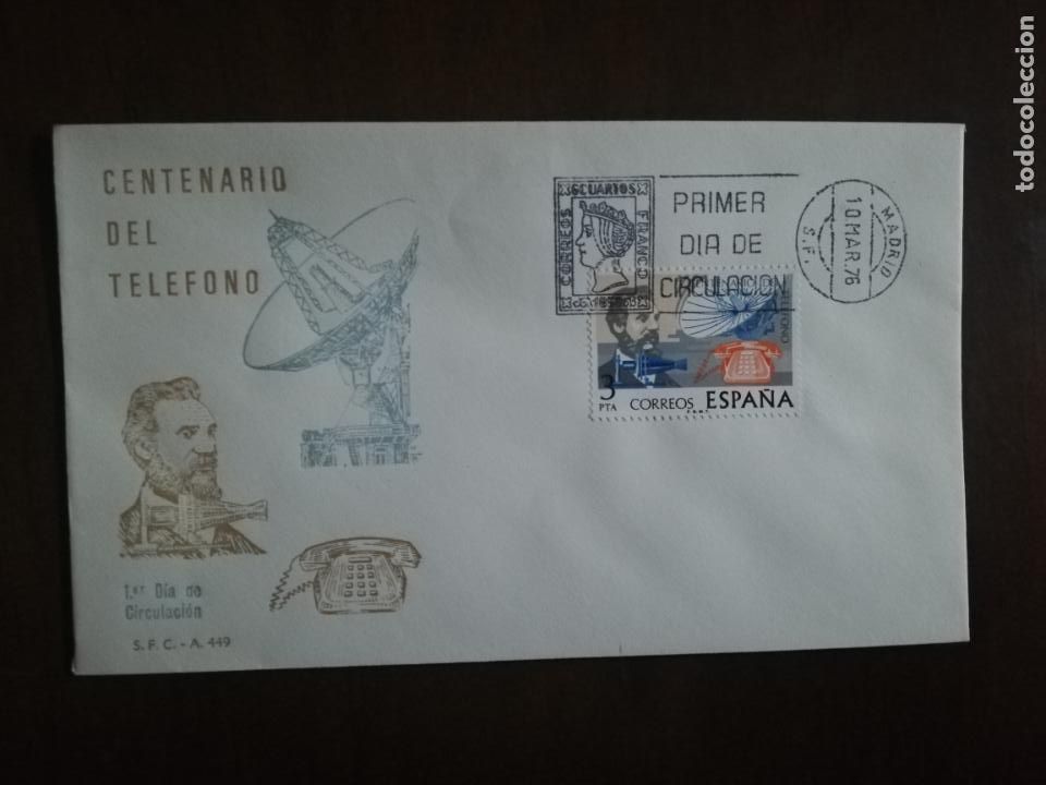 Sellos: SOBRE PRIMER DIA. CENTENARIO DEL TELEFONO. MADRID. 1976. - Foto 1