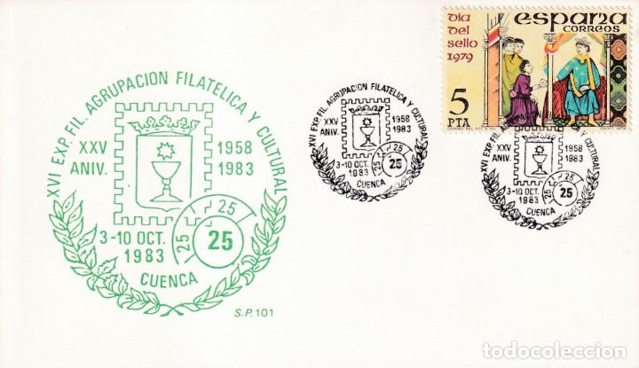 Sellos: XXV ANIVERSARIO AGRUPACION FILATELICA Y CULTURAL DE CUENCA 1983. MATASELLOS EN TARJETA SP. RARO ASI.