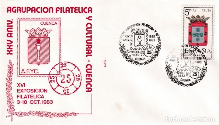 Sellos: XXV ANIVERSARIO AGRUPACION FILATELICA Y CULTURAL DE CUENCA 1983. MATASELLOS EN SOBRE ALFIL RELIGION