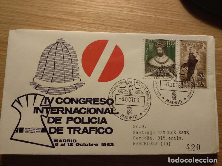 Sellos: SOBRE ALFIL CIRCULADO 1963 IV CONGRESO POLICIA TRAFICO CIRCULACION MADRID MERCED EUROPA CEPT