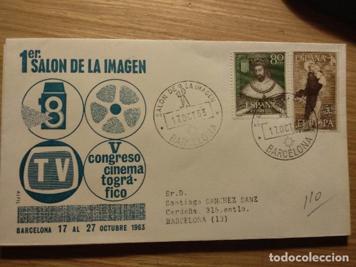 Sellos: SOBRE ALFIL CIRCULADO 1963 SALON IMAGEN V CONGRESO CINEMATOGR&Aacute;FICO MERCED EUROPA CEPT