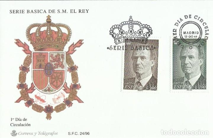 Sellos: Sobre Primer D&iacute;a de Circulaci&oacute;n. B&Aacute;SICOS DE S.M. EL REY&ndash; 1996 - Foto 1