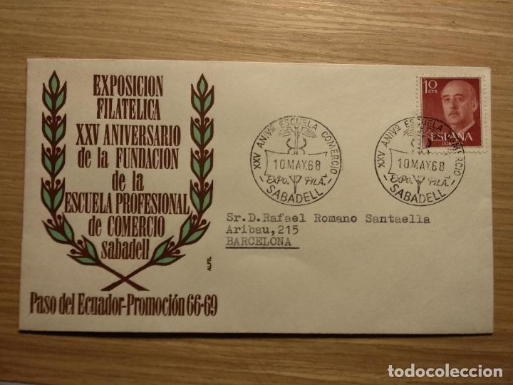 Sellos: SOBRE 1968 SABADELL ESCUELA COMERCIO FRANCO - Foto 1
