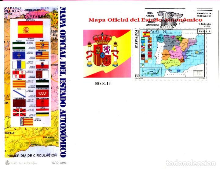 Stamps: SOBRE GRANDE PRIMER DIA DE CIRCULACION - MAPA OFICIAL del estado autonomico 1996