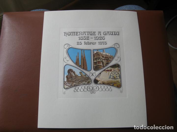 Sellos: homenaje a gaudi, 25-2-1975, hoja recuerdo numerada al dorso,exposicion colegio de arquitectos