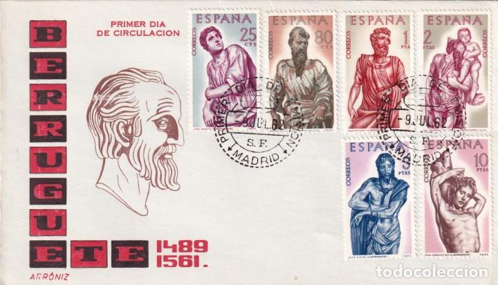 Sellos: ALONSO DE BERRUGUETE 1962 (EDIFIL 1438/43) EN SOBRE PRIMER DIA DE ARRONIZ. BONITO Y RARO ASI.
