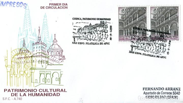Sellos: CUENCA PATRIMONIO DE LA HUMANIDAD, CUENCA 1998. MATASELLOS EN SOBRE - Foto 1