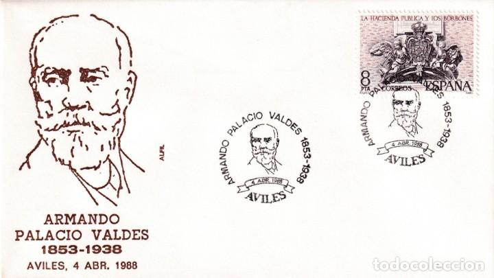 Sellos: ARMANDO PALACIO VALDES, AVILES (ASTURIAS) 1988. RARO MATASELLOS EN SOBRE ALFIL LITERATURA LITERATOS