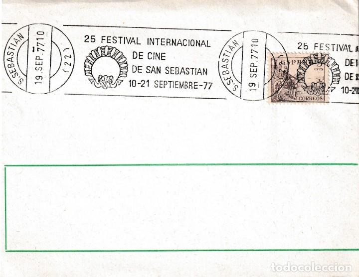 Timbres: CINE 25 FESTIVAL INTERNACIONAL, SAN SEBASTIAN (GUIPUZCOA) 1977. MATASELLOS DE RODILLO EN SOBRE. MPM.