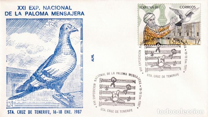 Sellos: PALOMA MENSAJERA XXI EXPOSICION, SANTA CRUZ DE TENERIFE CANARIAS 1987 RARO MATASELLOS EN SOBRE ALFIL