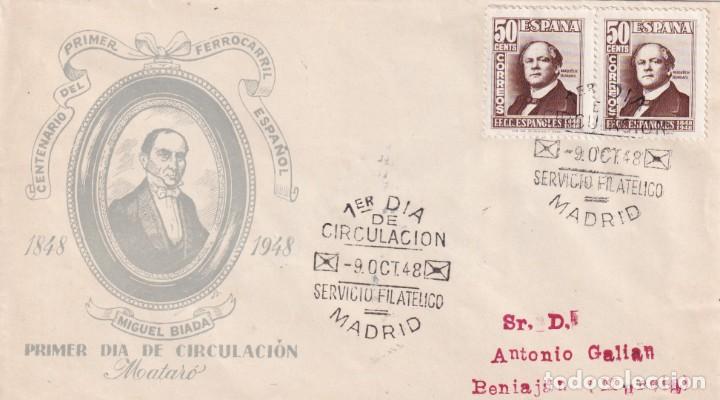 Stamps: TRENES MARQUES DE SALAMANCA CENTENARIO DEL FERROCARRIL 1948 (EDIFIL 1037 DOS SELLOS) EN SPD DEL SFC