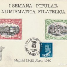 Sellos: AÑO 1980, PRIMERA SEMANA POPULAR NUMISMATICA FILATELICA DE MADRID EN HOJA RECUERDO