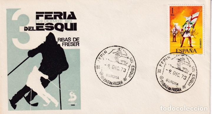 Sellos: DEPORTES ESQUI III FERIA, RIBAS DE FRESER (GERONA) 9 DICIEMBRE 1973. MATASELLOS EN SOBRE EO RARO ASI