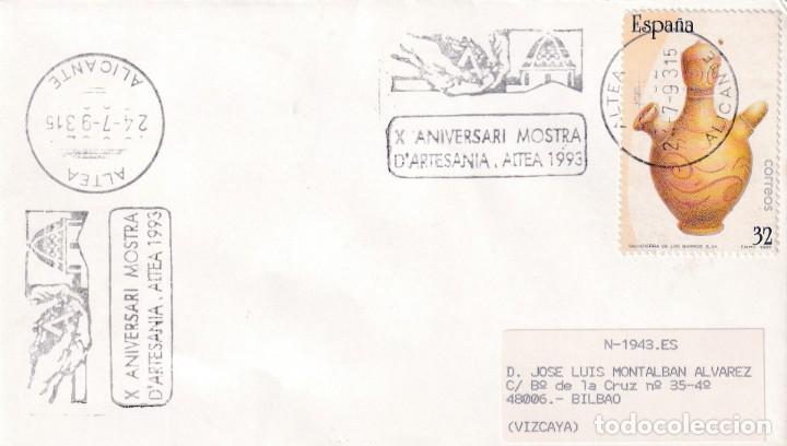 Stamps: ARTESANIA X ANIVERSARIO MOSTRA, ALTEA (ALICANTE) 1993. RARO MATASELLOS DE RODILLO EN SOBRE