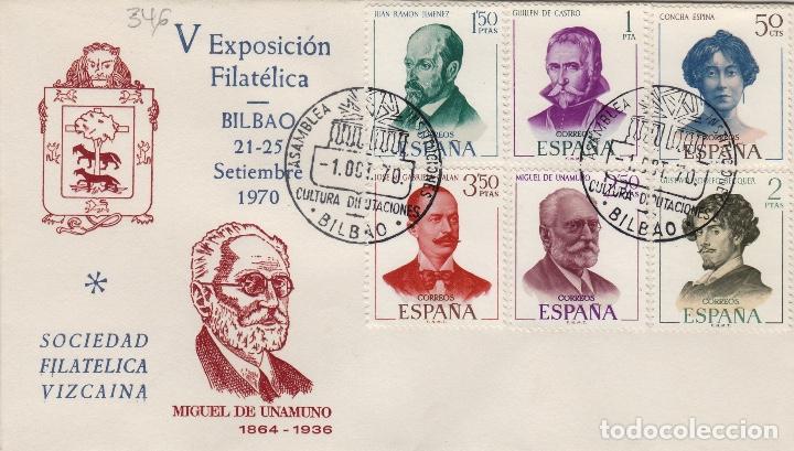 Sellos: 1970 BILBAO ( VIZCAYA ) MIGUEL DE UNAMUNO V EXPOSICION, PERSONAJES . SOBRE