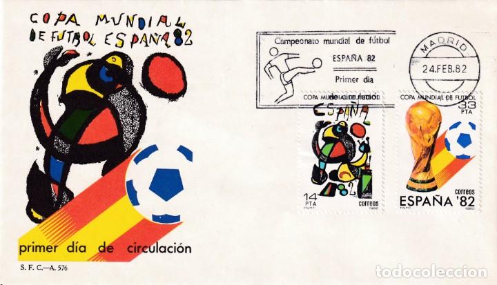 Sellos: FUTBOL 1982 COPA MUNDIAL ESPA&Ntilde;A 82 (EDIFIL 2644/45) EN SOBRE PRIMER DIA DEL SFC MATASELLOS MADRID.