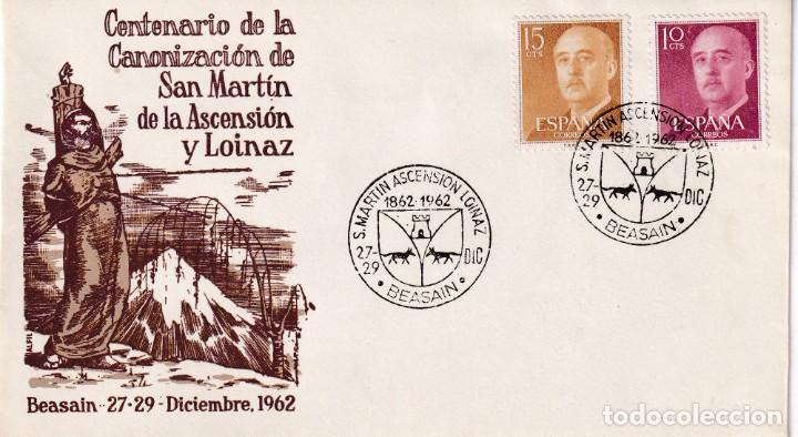 Sellos: SAN MARTIN ASCENSION LOINAZ, BEASAIN (GUIPUZCOA) 1962. MATASELLOS EN SOBRE SIN CIRCULAR ALFIL. RARO.