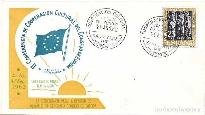 Sellos: COOPERACION CONSEJO DE EUROPA, SANTA CRUZ TENERIFE (CANARIAS) 25 AGOSTO 1962 MATASELLOS EN SOBRE RWR