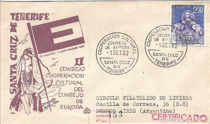 Sellos: COOPERACION CONSEJO DE EUROPA SANTA CRUZ TENERIFE (CANARIAS) 1962 MATASELLOS SOBRE CIRCULADO DP RARO