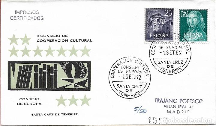 Sellos: COOPERACION CONSEJO DE EUROPA SANTA CRUZ TENERIFE (CANARIAS) 1962 MATASELLOS SOBRE CIRCULADO ARRONIZ