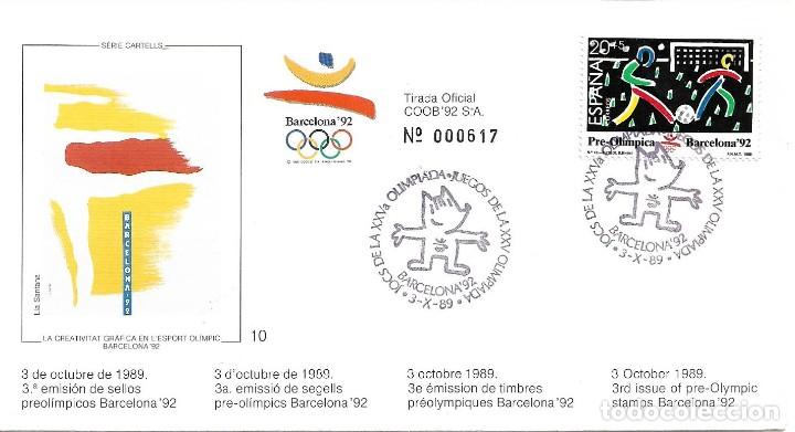 Sellos: DEPORTES FUTBOL BARCELONA 92 III SERIE PRE-OLIMPICA 1989 (EDIFIL 3026) EN SPD OFICIAL COOB JOCS RARO