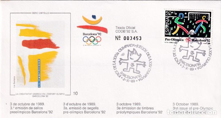 Sellos: DEPORTES FUTBOL BARCELONA 92 III SERIE PRE-OLIMPICA 1989 (EDIFIL 3026) EN SPD OFICIAL COOB JOCS RARO