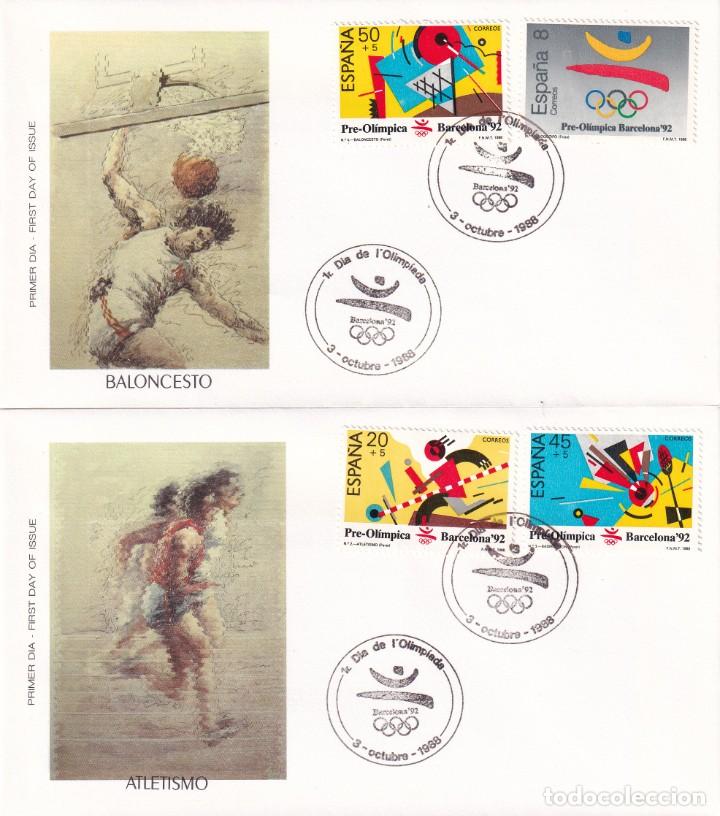 Sellos: DEPORTES OLIMPIADAS BARCELONA-92 I SERIE PRE-OLIMPICA 1988 (EDIFIL 2963/66) EN DOS SPD ALFIL CU&Ntilde;O.