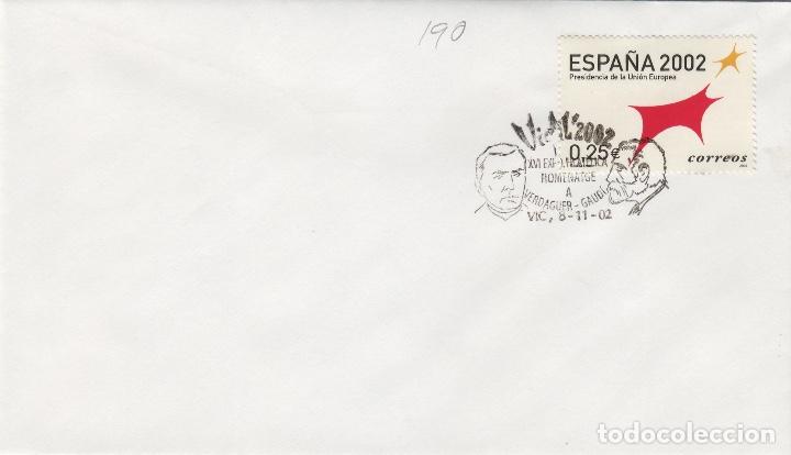 Sellos: 2002 VIC ( BARCELONA )EXPOSICION VICFIL , XVI EXPO FILATELIA VERDAGUER GAUDI MATASELLO EN SOBRE