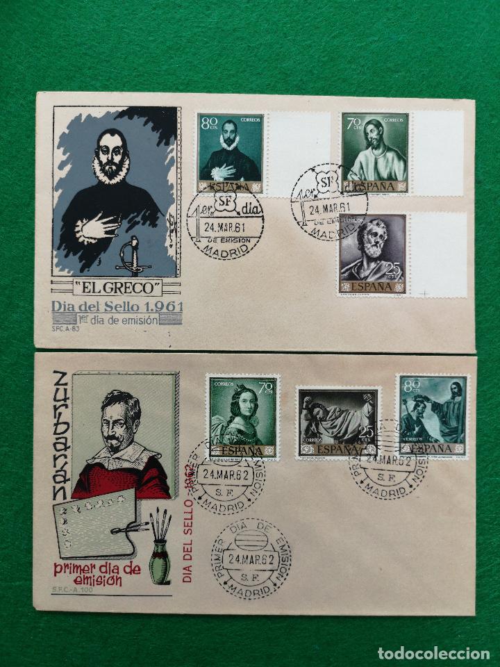 Stamps: 2 SOBRES PRIMER DIA Zurbar&aacute;n 1962 El Greco 1961 Lote N&ordm; 51