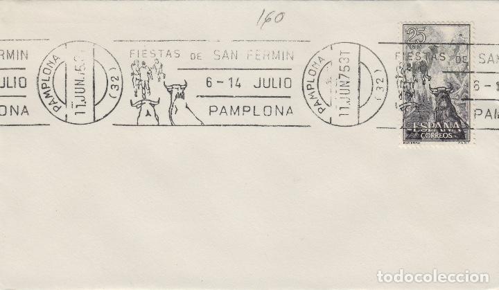 Sellos: 1975 PAMPLONA ( NAVARRA ) FIESTAS DE SAN FERMIN .SOBRE CON MATASELLOS RODILLO