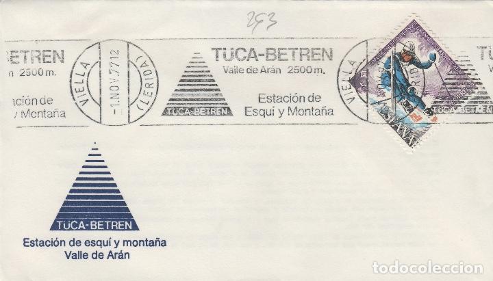 Sellos: 1977 VIELLA ( LERIDA ) ESTACION DE ESQUI MONTA&Ntilde;A TUCA BETREN SOBRE CON MATASELLOS RODILLO