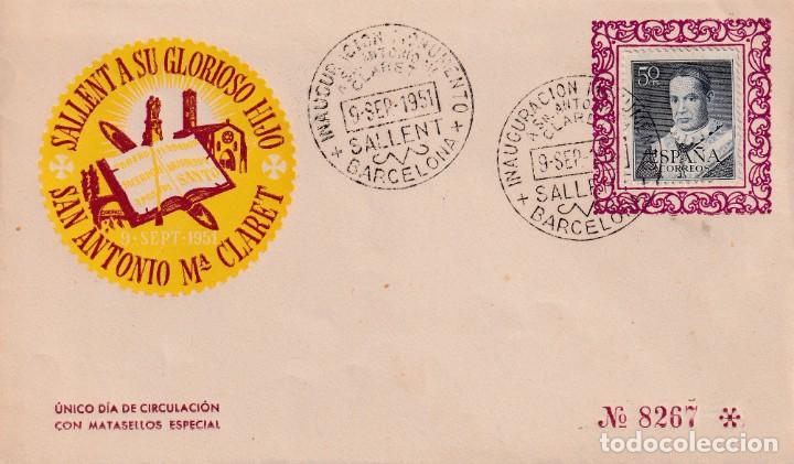 Francobolli: SAN ANTONIO MARIA CLARET 1951 (EDIFIL 1102) SOBRE PRIMER DIA SIN CIRCULAR EDICION OFICIAL. RARO ASI.