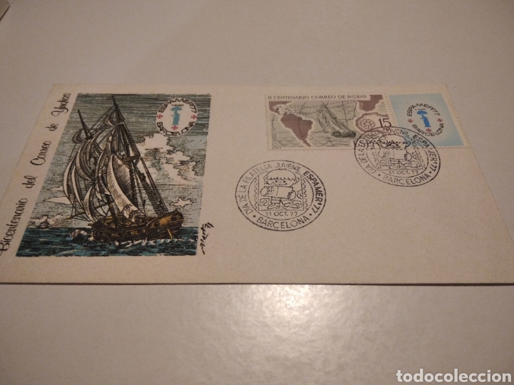 Sellos: Sobre primer d&iacute;a Espamer 77 cu&ntilde;o ni&ntilde;o - Foto 1