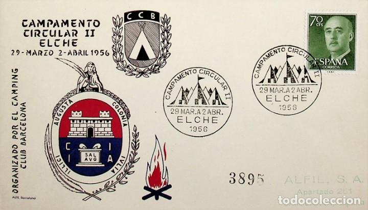 Sellos: 1956 Espa&ntilde;a. Matasello. Campamento Circular II Elche - Foto 1