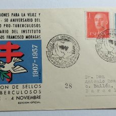 Sellos: SOBRE DEL PRIMER DIA. EXPOSICION DE SELLOS ANTITUBERCULOSOS, BARCELONA 1957.