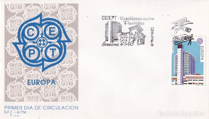 Sellos: EDIFICIO DE COMUNICACIONES ESTABLECIMIENTOS POSTALES EUROPA 1990 (EDIFIL 3059) SPD DEL SFC BARCELONA - Foto 1