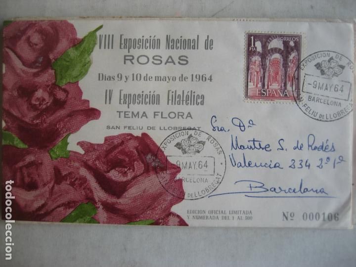 Sellos: San Feliu de Llobregat. 1964. VIII Exposici&oacute;n Nacional de Rosas, IV Exposicion Filatelica