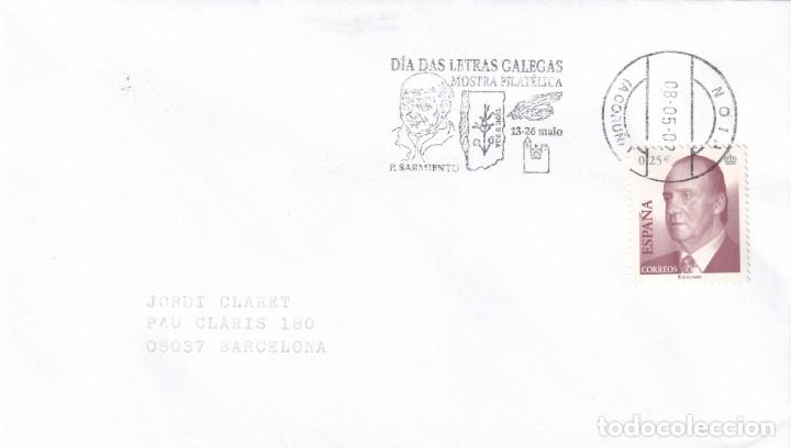 Briefmarken: PADRE SARMIENTO DIA DAS LETRAS GALEGAS, NOIA NOYA (CORU&Ntilde;A) 2002. RARO MATASELLOS DE RODILLO EN SOBRE