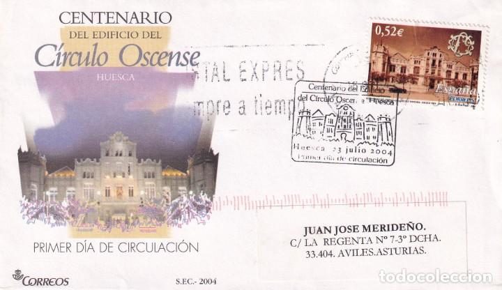 Sellos: CIRCULO OSCENSE CENTENARIO DEL EDIFICIO 2004 (EDIFIL 4110) EN SPD MATASELLOS HUESCA REUTILIZADO RARO - Foto 1
