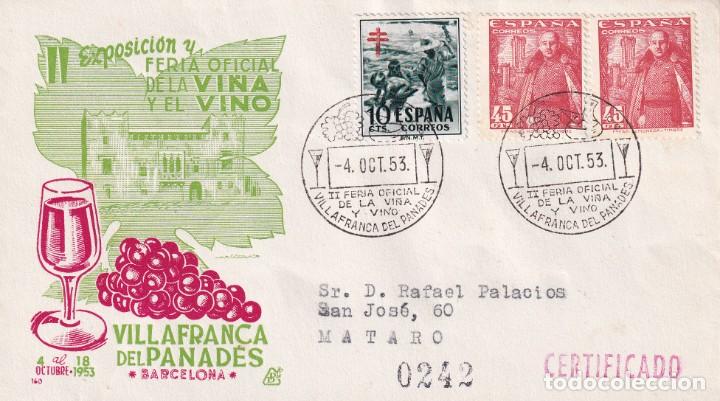 Briefmarken: VINO II FERIA VI&Ntilde;A, VILLAFRANCA DEL PANADES (BARCELONA) 4 OCTUBRE 1953 MATASELLOS SOBRE CIRCULADO DP