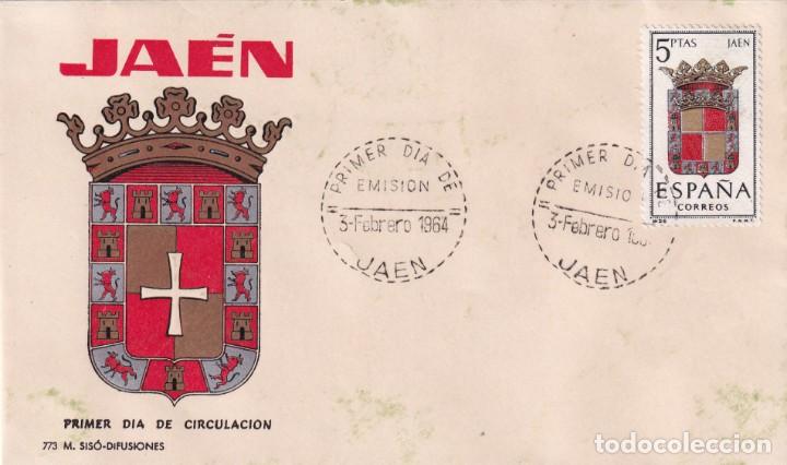 Francobolli: ESCUDO DE JAEN 1964 MATASELLOS PROVINCIA (EDIFIL 1552) EN SOBRE PRIMER DIA SIN CIRCULAR DE MS. RARO
