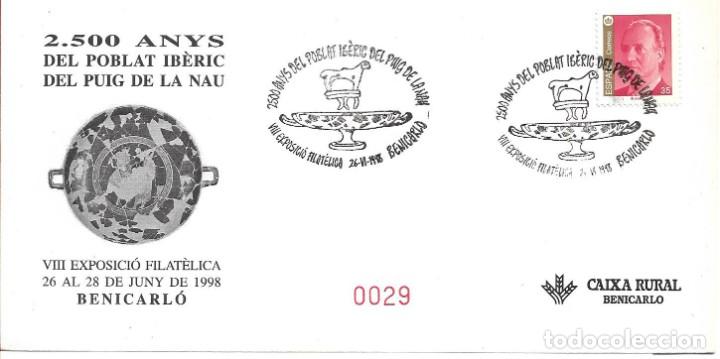 Sellos: ARQUEOLOGIA 2500 ANYS POBLAT IBERIC PUIG DE LA NAU, BENICARLO (CASTELLON) 1998 MATASELLOS RARO SOBRE
