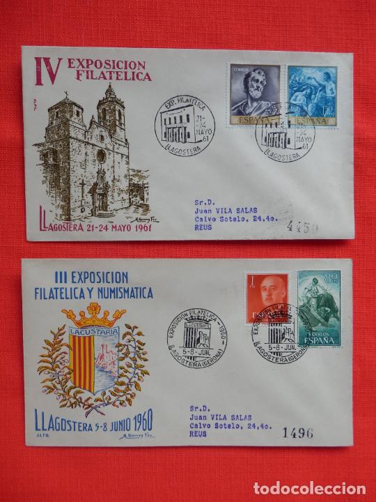 Sellos: 2 Sobres III y IV Exposicion filatelica, Llagostera junio y mayo 1960/61
