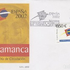 Sellos: EDIFIL 3877, EXPOSICIÓN MUNDIAL DE FILATELICA JUVENIL EN SALAMANCA, PRIMER DIA 22-2-2002