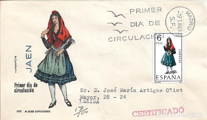 Francobolli: TRAJE DE JAEN TRAJES TIPICOS ESPA&Ntilde;OLES 1969 (EDIFIL 1899) EN SOBRE PRIMER DIA CIRCULADO DE MS. RARO.